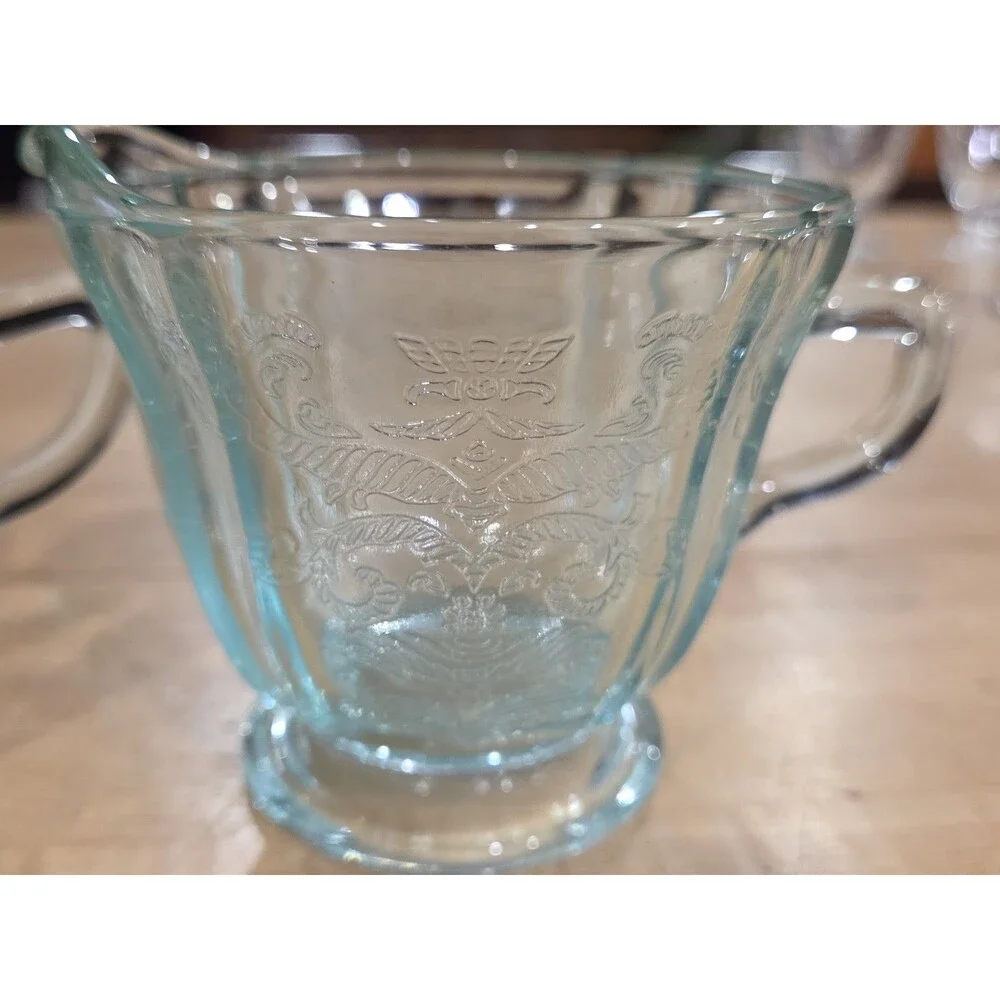 Vintage Indiana Glass Recollection Teal Madrid Creamer and Sugar Set